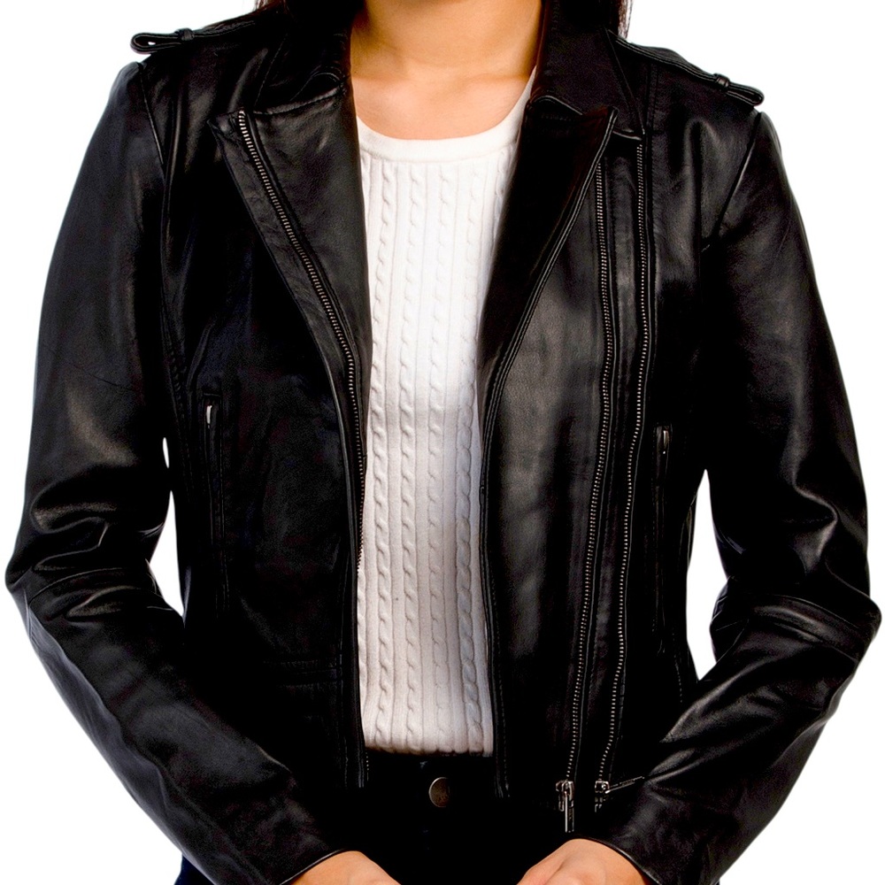 Bod & Christensen Blake Black Collared Cropped Moto Leather Jacket S NWT